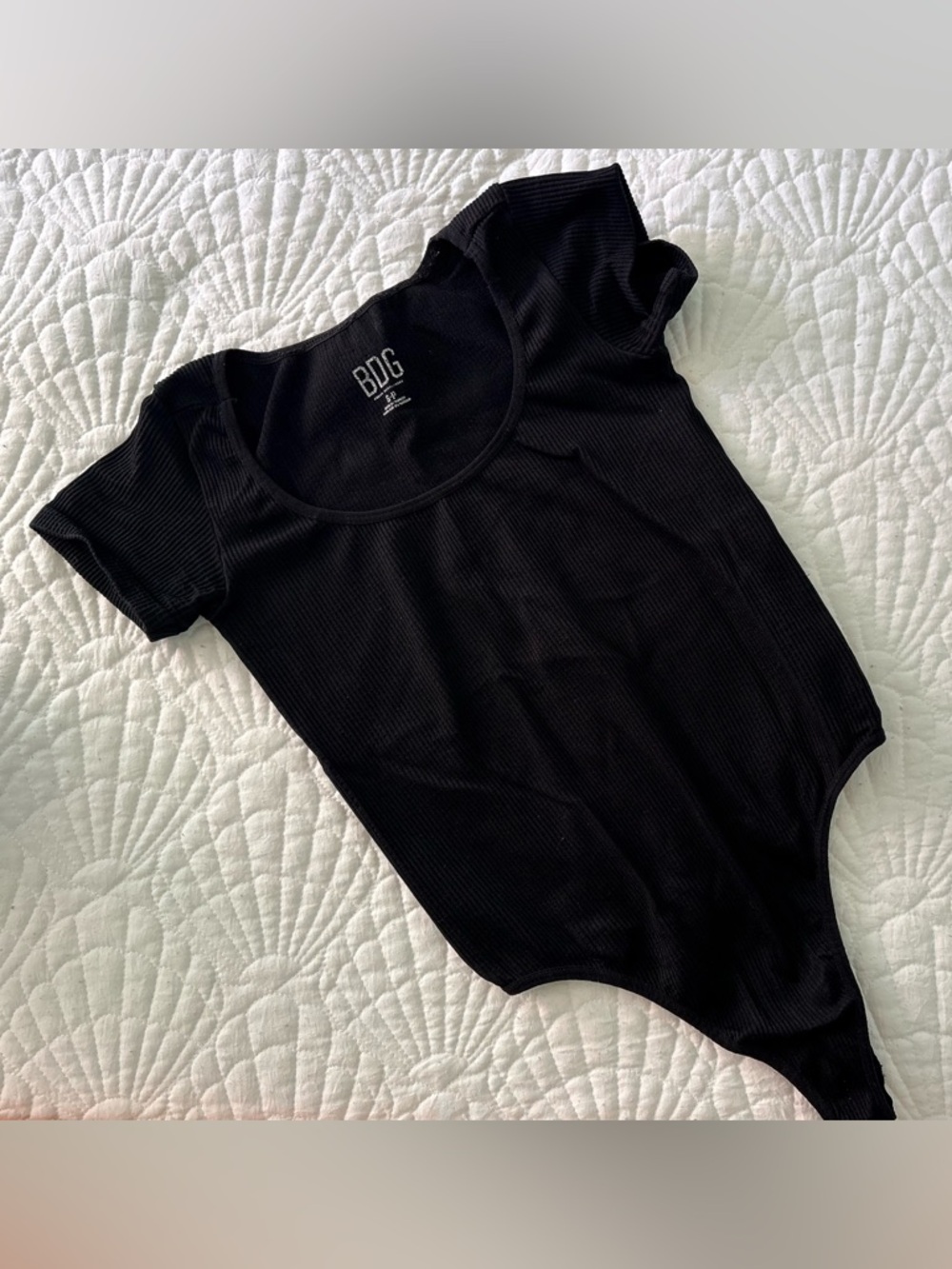 BDG Black Ribbed Scoop-Neck Short Sleeve Bodysuit